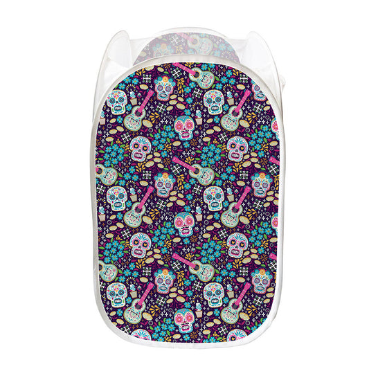 Calaveras Day Of The Dead Pattern Print Mesh Laundry Hamper