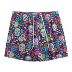 Calaveras Day Of The Dead Pattern Print Mesh Shorts