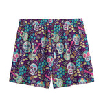 Calaveras Day Of The Dead Pattern Print Mesh Shorts