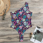 Calaveras Day Of The Dead Pattern Print One Shoulder Bodysuit