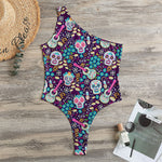 Calaveras Day Of The Dead Pattern Print One Shoulder Bodysuit