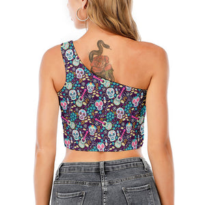 Calaveras Day Of The Dead Pattern Print One Shoulder Crop Top