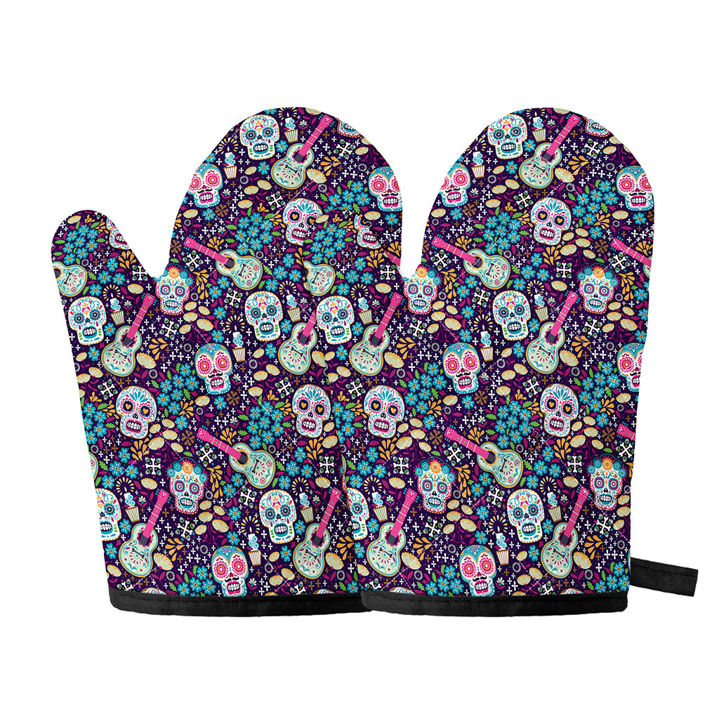 Calaveras Day Of The Dead Pattern Print Oven Mitts