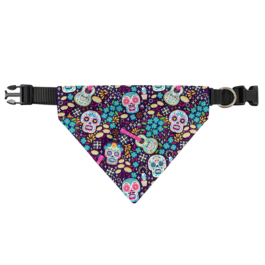 Calaveras Day Of The Dead Pattern Print Over The Collar Dog Bandana