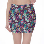 Calaveras Day Of The Dead Pattern Print Pencil Mini Skirt