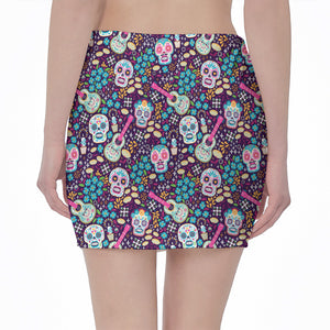 Calaveras Day Of The Dead Pattern Print Pencil Mini Skirt