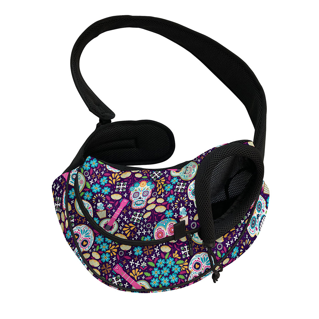 Calaveras Day Of The Dead Pattern Print Pet Sling Carrier
