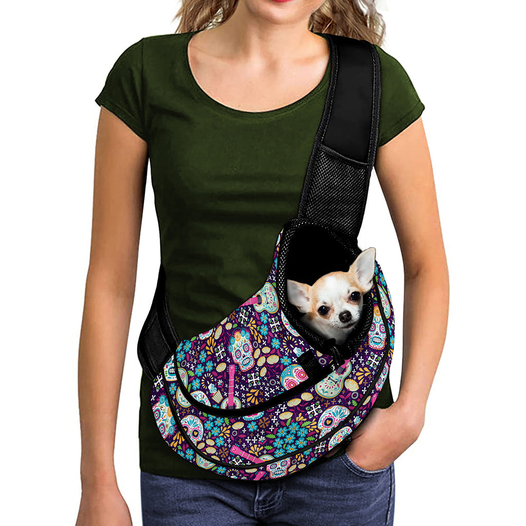 Calaveras Day Of The Dead Pattern Print Pet Sling Carrier