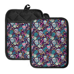 Calaveras Day Of The Dead Pattern Print Pot Holders With Pocket