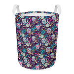 Calaveras Day Of The Dead Pattern Print Round Laundry Basket