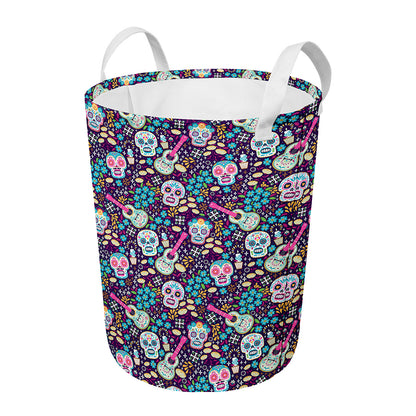 Calaveras Day Of The Dead Pattern Print Round Laundry Basket