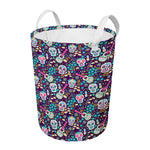 Calaveras Day Of The Dead Pattern Print Round Laundry Basket