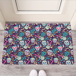 Calaveras Day Of The Dead Pattern Print Rubber Doormat