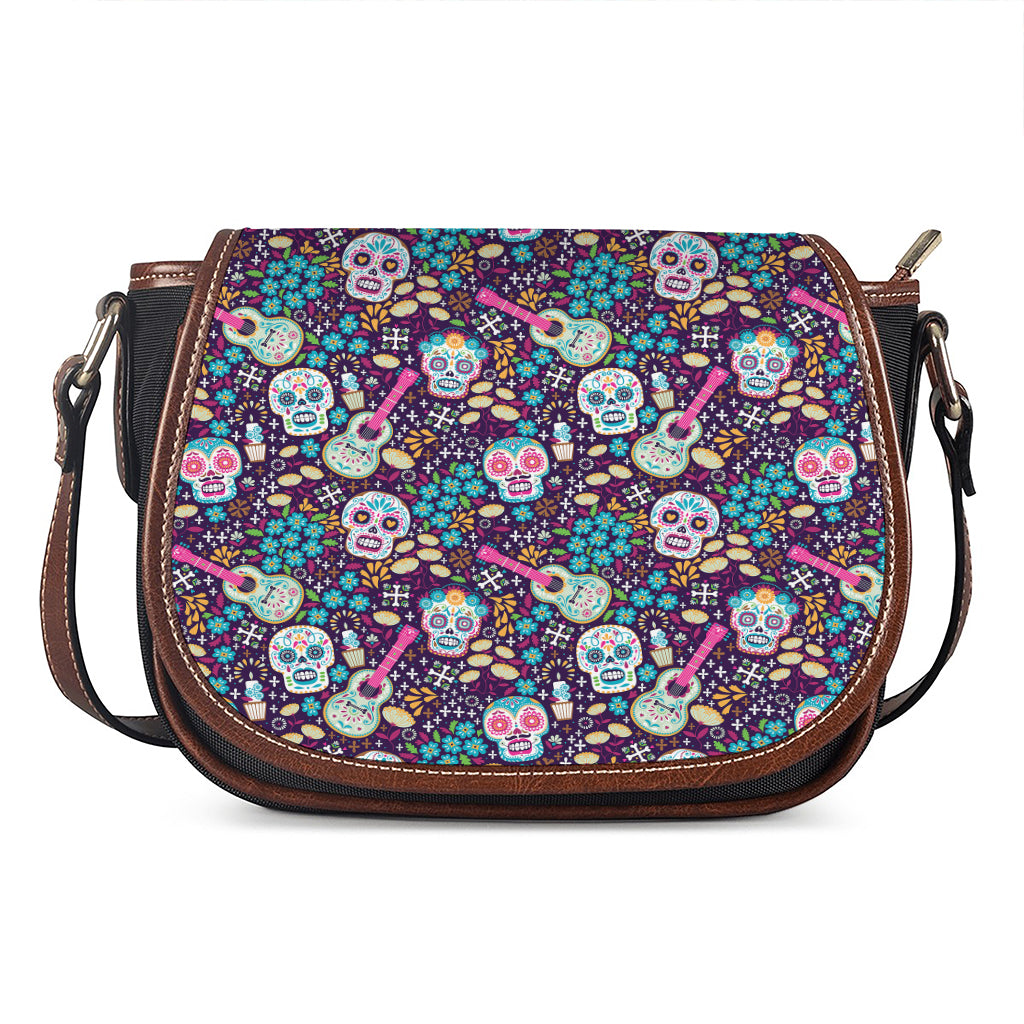 Calaveras Day Of The Dead Pattern Print Saddle Bag