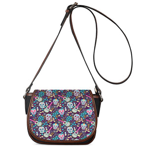 Calaveras Day Of The Dead Pattern Print Saddle Bag