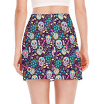 Calaveras Day Of The Dead Pattern Print Side Slit Mini Skirt