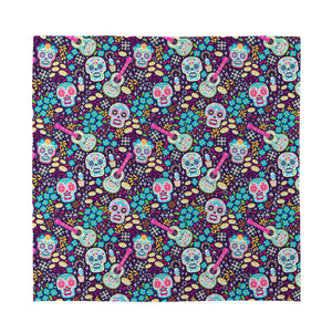 Calaveras Day Of The Dead Pattern Print Silk Bandana