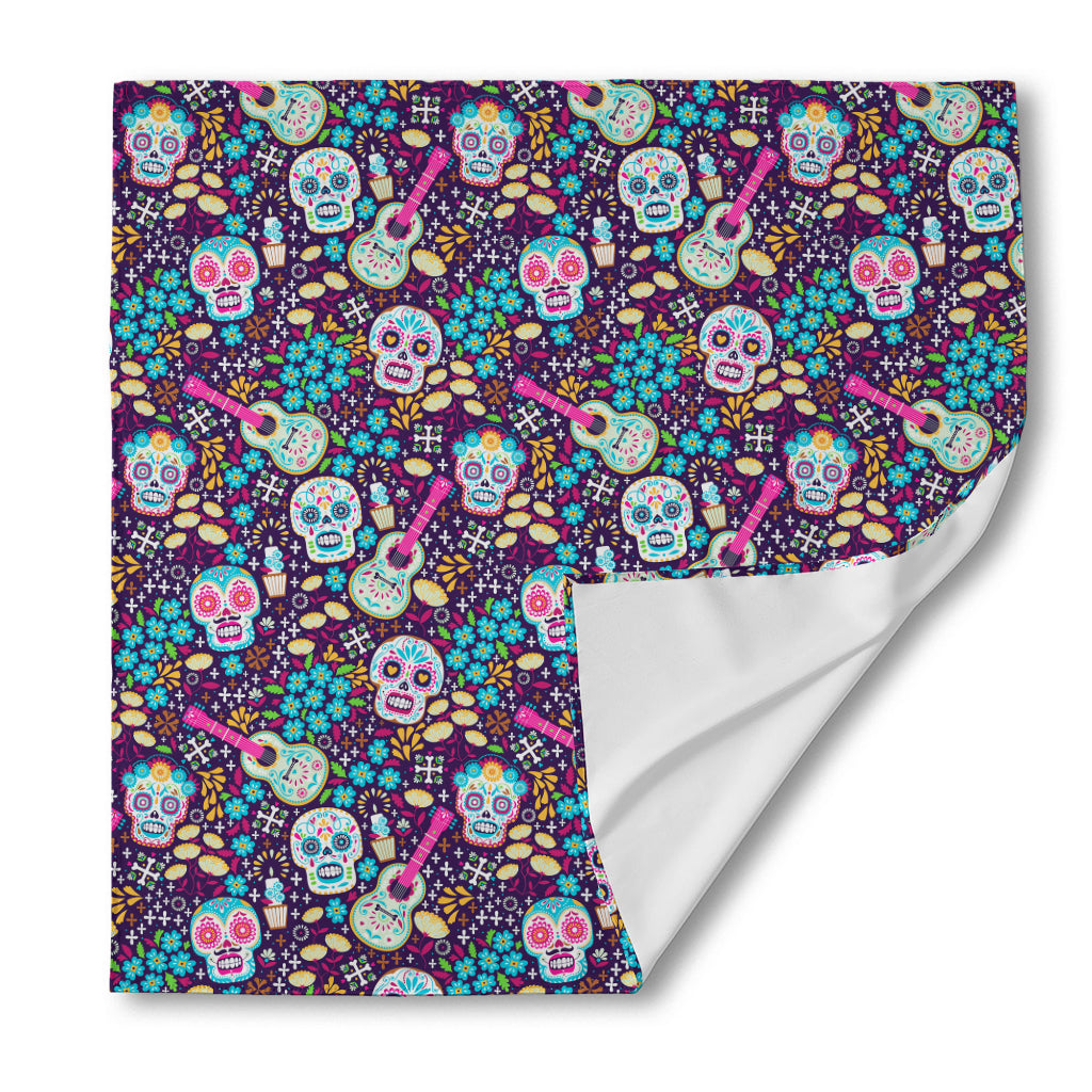 Calaveras Day Of The Dead Pattern Print Silk Bandana