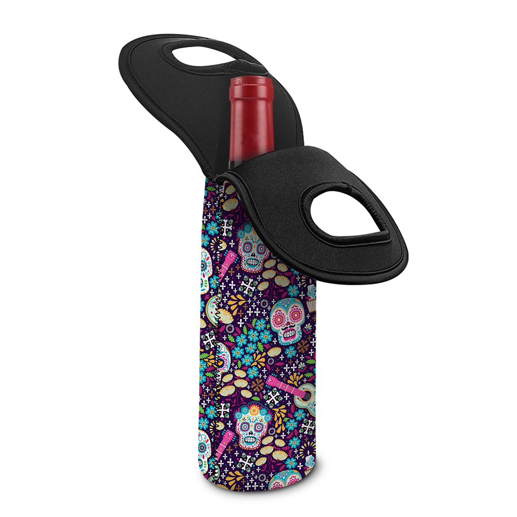 Calaveras Day Of The Dead Pattern Print Single Neoprene Wine Tote