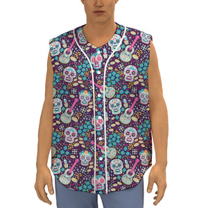 Calaveras Day Of The Dead Pattern Print Sleeveless Baseball Jersey