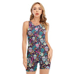 Calaveras Day Of The Dead Pattern Print Sleeveless One Piece Swimsuit