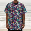 Calaveras Day Of The Dead Pattern Print Textured Short Sleeve Shirt