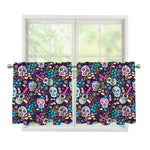 Calaveras Day Of The Dead Pattern Print Tier Curtains
