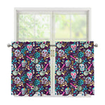 Calaveras Day Of The Dead Pattern Print Tier Curtains