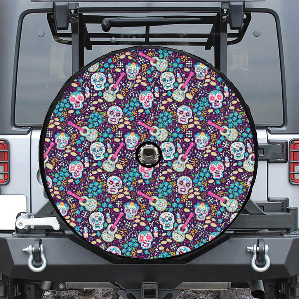 Calaveras Day Of The Dead Pattern Print Tire Cover With Camera Hole