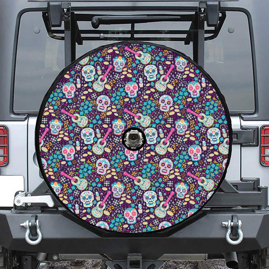 Calaveras Day Of The Dead Pattern Print Tire Cover With Camera Hole