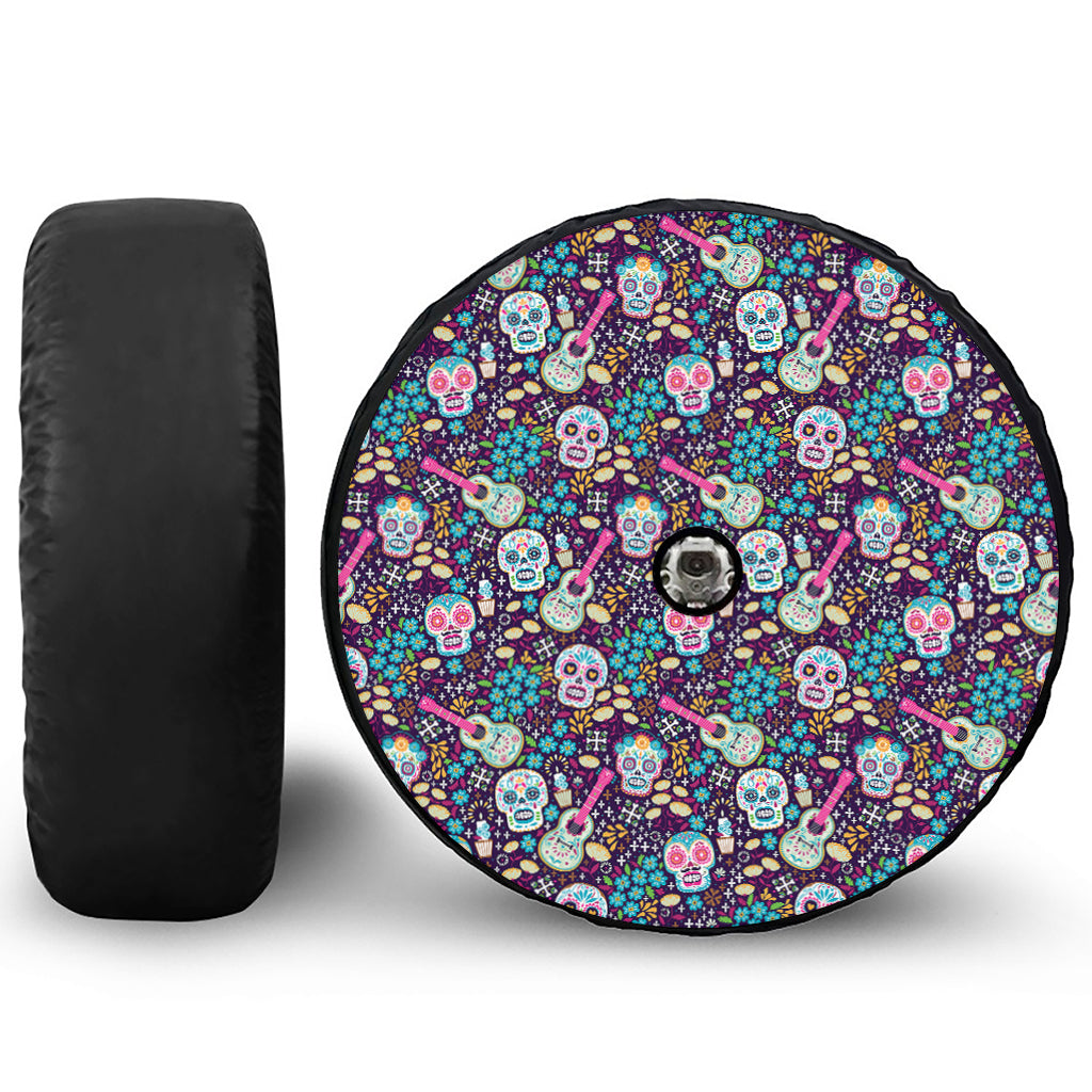 Calaveras Day Of The Dead Pattern Print Tire Cover With Camera Hole
