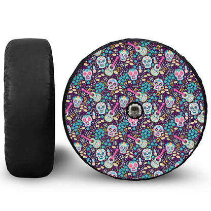 Calaveras Day Of The Dead Pattern Print Tire Cover With Camera Hole
