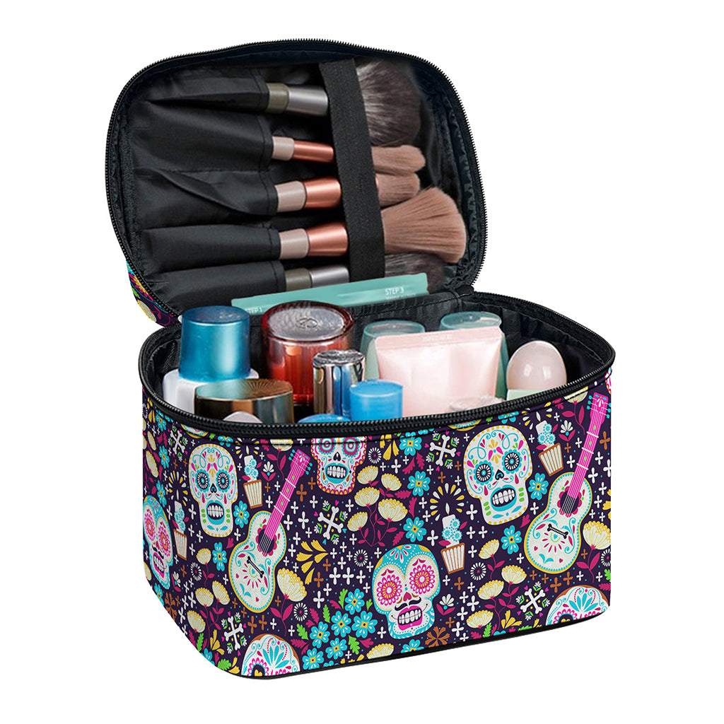 Calaveras Day Of The Dead Pattern Print Travel Makeup Bag