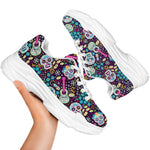 Calaveras Day Of The Dead Pattern Print White Chunky Shoes