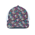 Calaveras Day Of The Dead Pattern Print White Mesh Trucker Hat