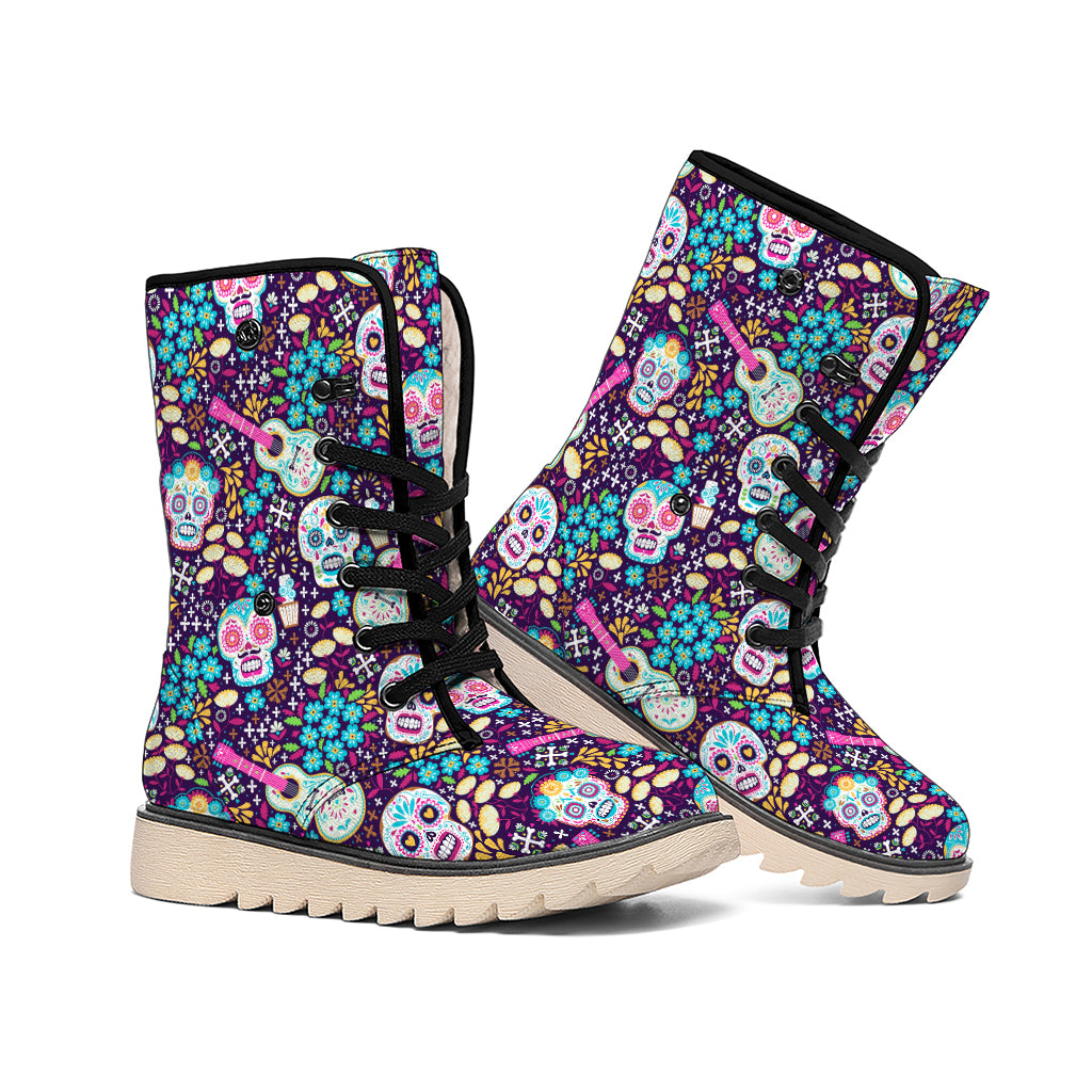 Calaveras Day Of The Dead Pattern Print Winter Boots