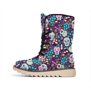 Calaveras Day Of The Dead Pattern Print Winter Boots