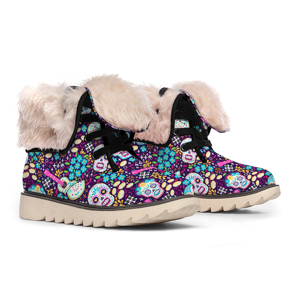 Calaveras Day Of The Dead Pattern Print Winter Boots