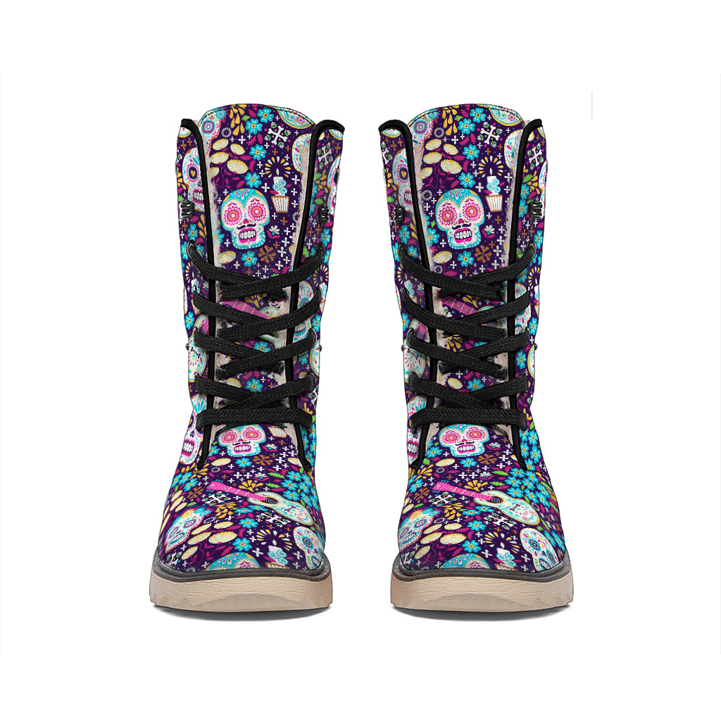 Calaveras Day Of The Dead Pattern Print Winter Boots