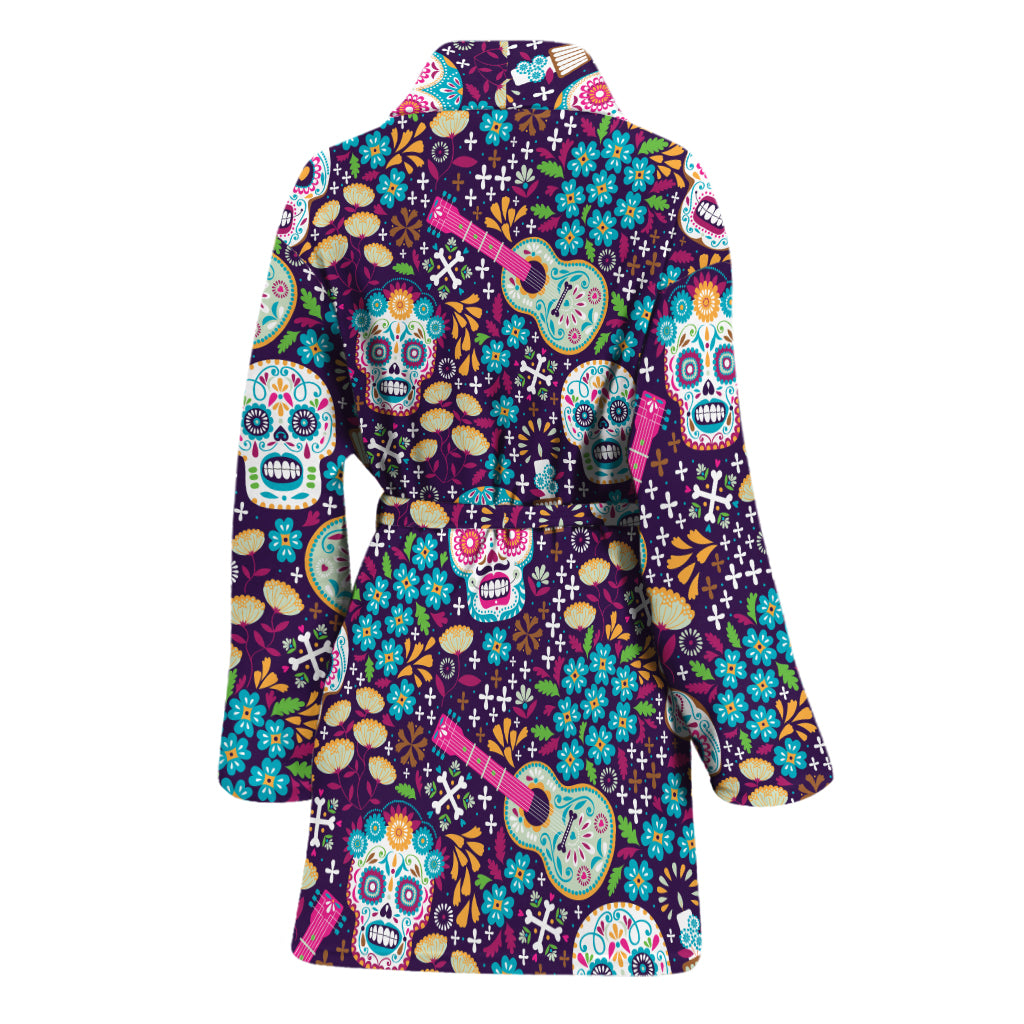 Calaveras Day Of The Dead Pattern Print Women's Bathrobe