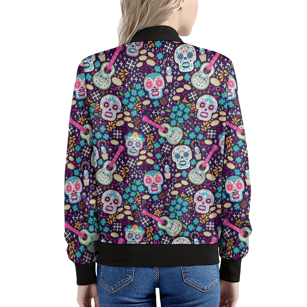 Calaveras Day Of The Dead Pattern Print Women's Bomber Jacket