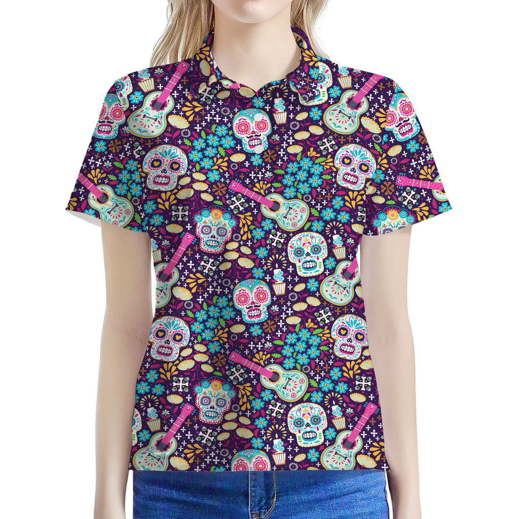 Calaveras Day Of The Dead Pattern Print Women's Polo Shirt