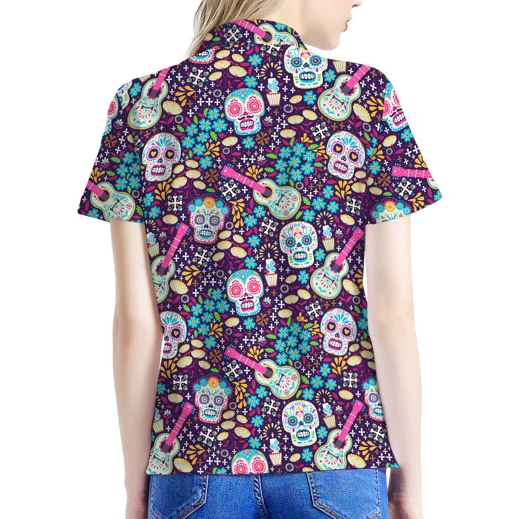 Calaveras Day Of The Dead Pattern Print Women's Polo Shirt