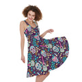 Calaveras Day Of The Dead Pattern Print Sleeveless Knee Length Dress