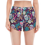 Calaveras Day Of The Dead Pattern Print Women's Split Running Shorts