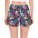 Calaveras Day Of The Dead Pattern Print Women's Split Running Shorts