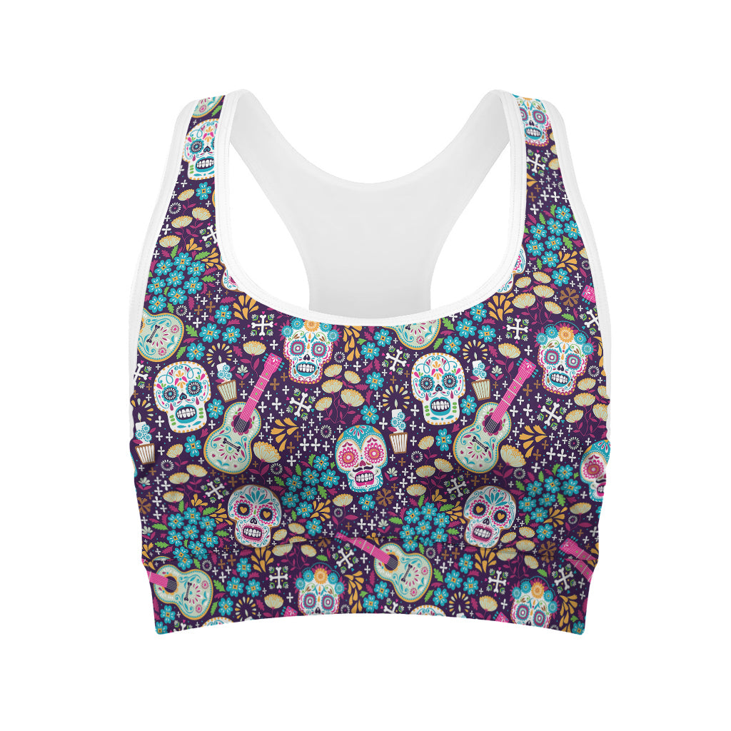 Calaveras Day Of The Dead Pattern Print Women's Sports Bra