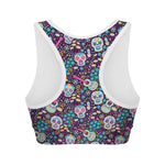 Calaveras Day Of The Dead Pattern Print Women's Sports Bra