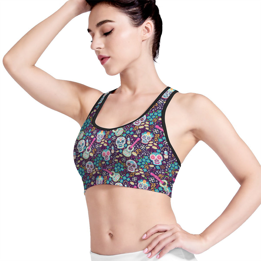 Calaveras Day Of The Dead Pattern Print Women's Sports Bra