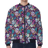 Calaveras Day Of The Dead Pattern Print Zip Sleeve Bomber Jacket